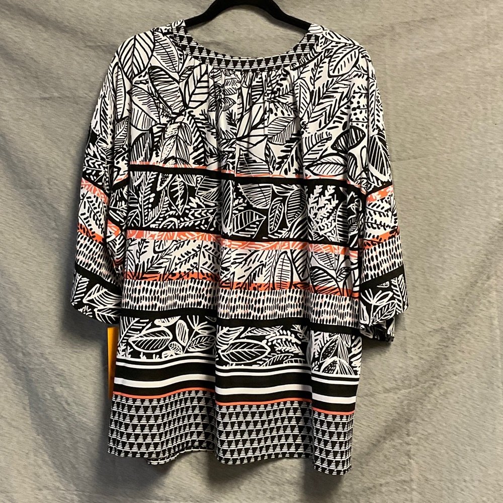 Ruby Rd. Black and White Leaf Pattern Blouse with… - image 5